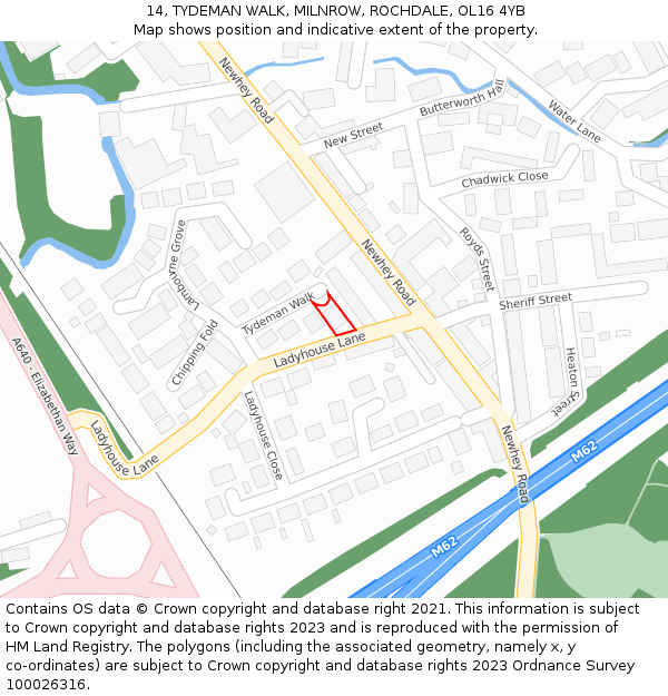 14, TYDEMAN WALK, MILNROW, ROCHDALE, OL16 4YB: Location map and indicative extent of plot