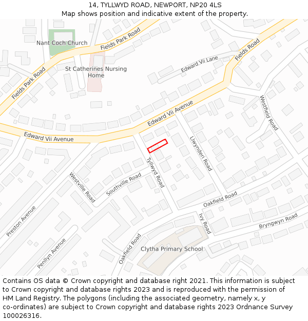 14, TYLLWYD ROAD, NEWPORT, NP20 4LS: Location map and indicative extent of plot