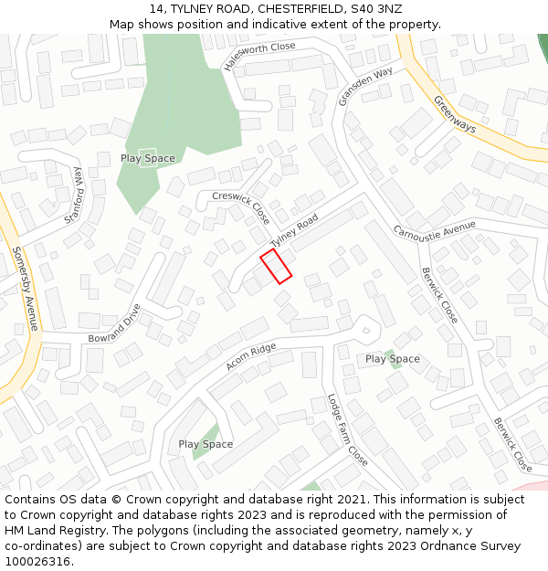 14, TYLNEY ROAD, CHESTERFIELD, S40 3NZ: Location map and indicative extent of plot