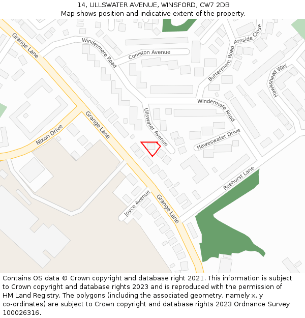 14, ULLSWATER AVENUE, WINSFORD, CW7 2DB: Location map and indicative extent of plot