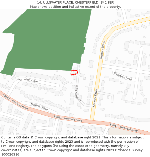 14, ULLSWATER PLACE, CHESTERFIELD, S41 8ER: Location map and indicative extent of plot