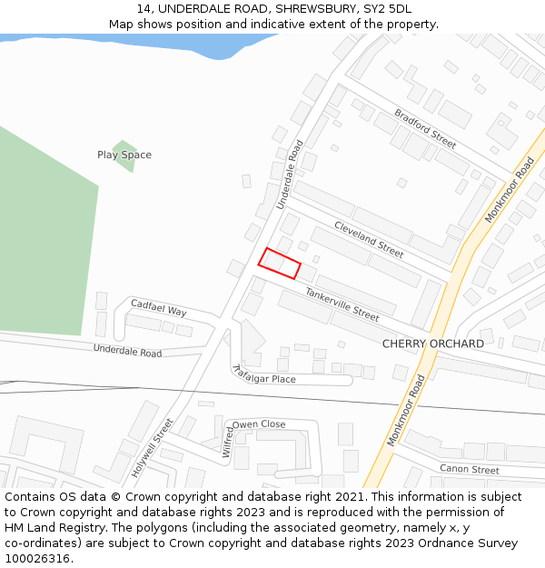 14, UNDERDALE ROAD, SHREWSBURY, SY2 5DL: Location map and indicative extent of plot