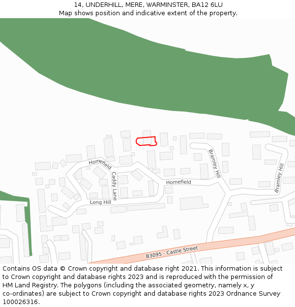 14, UNDERHILL, MERE, WARMINSTER, BA12 6LU: Location map and indicative extent of plot
