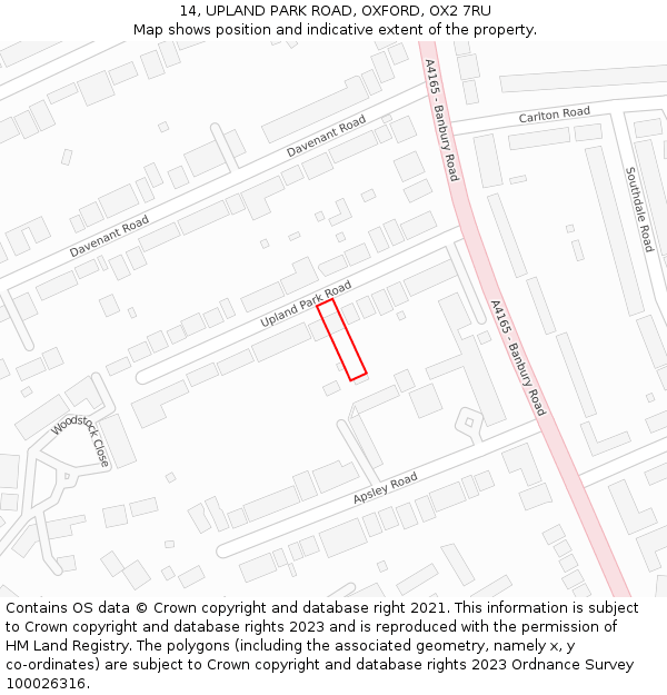 14, UPLAND PARK ROAD, OXFORD, OX2 7RU: Location map and indicative extent of plot