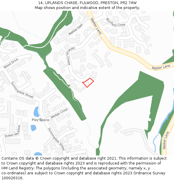 14, UPLANDS CHASE, FULWOOD, PRESTON, PR2 7AW: Location map and indicative extent of plot