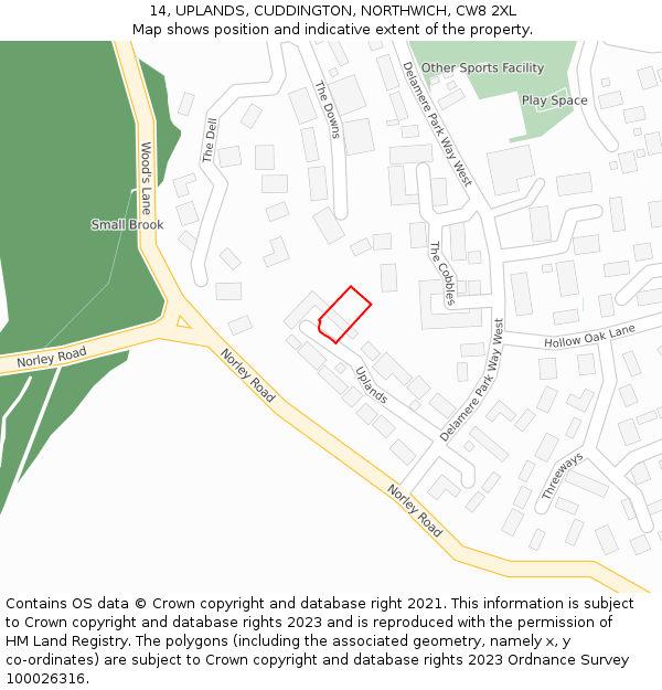 14, UPLANDS, CUDDINGTON, NORTHWICH, CW8 2XL: Location map and indicative extent of plot