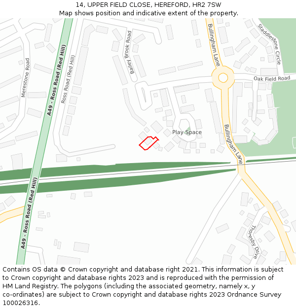 14, UPPER FIELD CLOSE, HEREFORD, HR2 7SW: Location map and indicative extent of plot