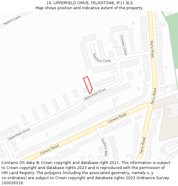 14, UPPERFIELD DRIVE, FELIXSTOWE, IP11 9LS: Location map and indicative extent of plot