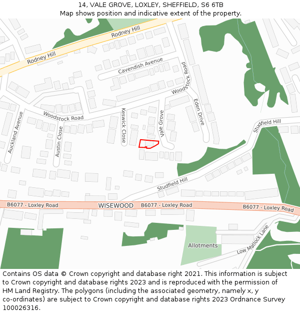 14, VALE GROVE, LOXLEY, SHEFFIELD, S6 6TB: Location map and indicative extent of plot