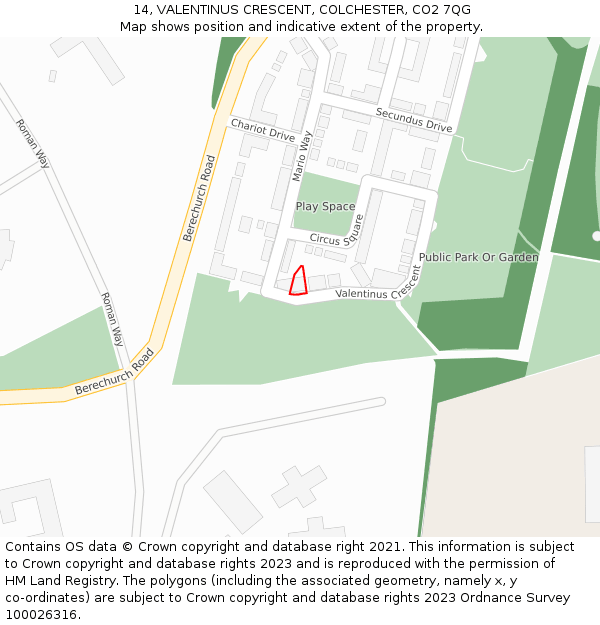 14, VALENTINUS CRESCENT, COLCHESTER, CO2 7QG: Location map and indicative extent of plot