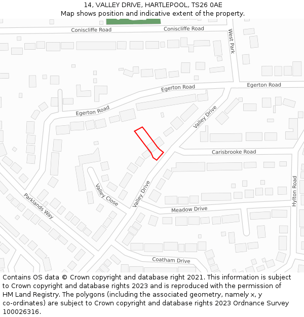 14, VALLEY DRIVE, HARTLEPOOL, TS26 0AE: Location map and indicative extent of plot