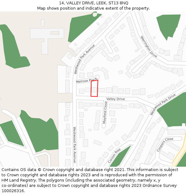 14, VALLEY DRIVE, LEEK, ST13 8NQ: Location map and indicative extent of plot