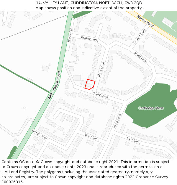 14, VALLEY LANE, CUDDINGTON, NORTHWICH, CW8 2QD: Location map and indicative extent of plot