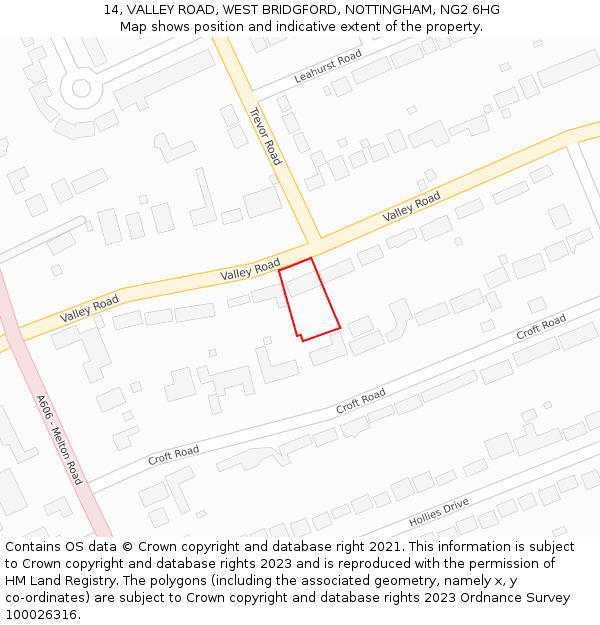 14, VALLEY ROAD, WEST BRIDGFORD, NOTTINGHAM, NG2 6HG: Location map and indicative extent of plot