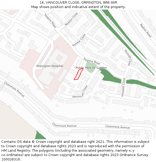 14, VANCOUVER CLOSE, ORPINGTON, BR6 9XR: Location map and indicative extent of plot