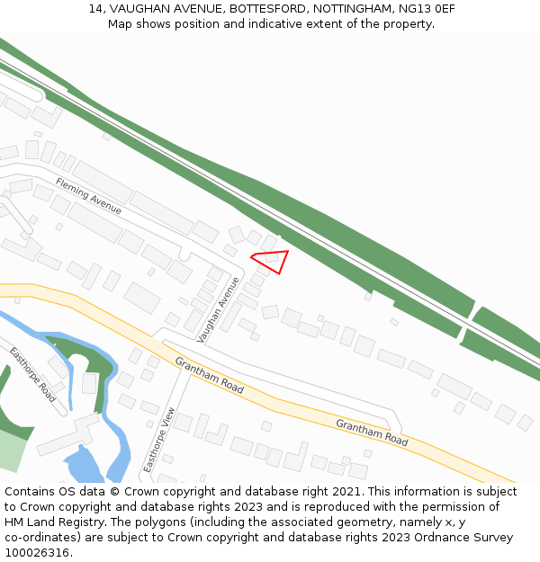 14, VAUGHAN AVENUE, BOTTESFORD, NOTTINGHAM, NG13 0EF: Location map and indicative extent of plot