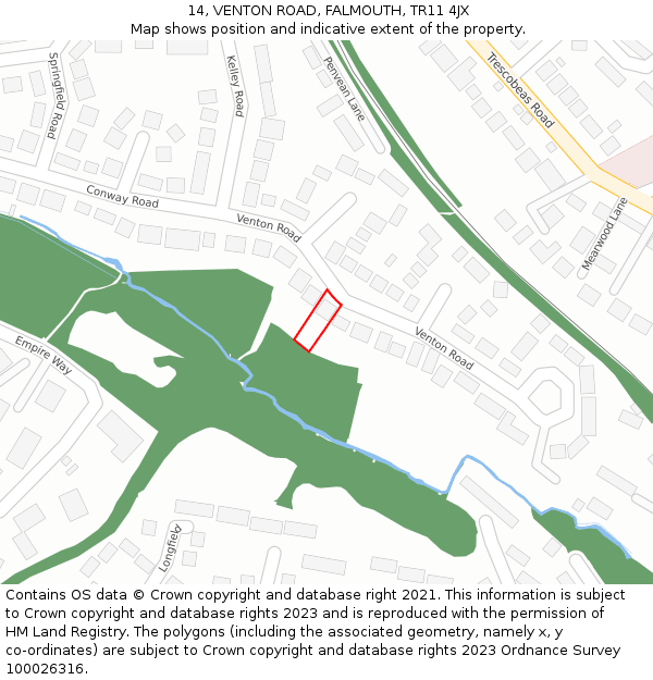 14, VENTON ROAD, FALMOUTH, TR11 4JX: Location map and indicative extent of plot