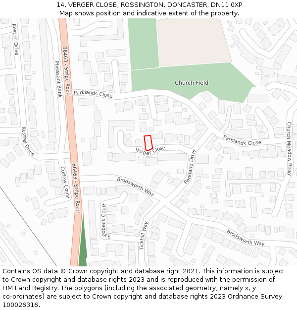 14, VERGER CLOSE, ROSSINGTON, DONCASTER, DN11 0XP: Location map and indicative extent of plot