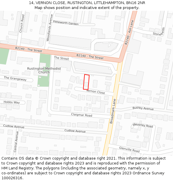 14, VERNON CLOSE, RUSTINGTON, LITTLEHAMPTON, BN16 2NR: Location map and indicative extent of plot