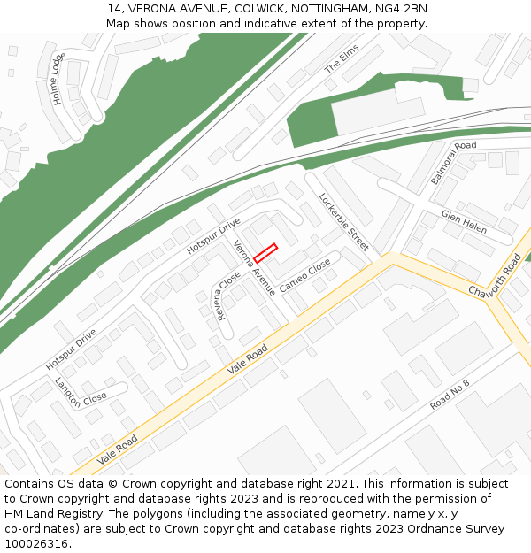 14, VERONA AVENUE, COLWICK, NOTTINGHAM, NG4 2BN: Location map and indicative extent of plot