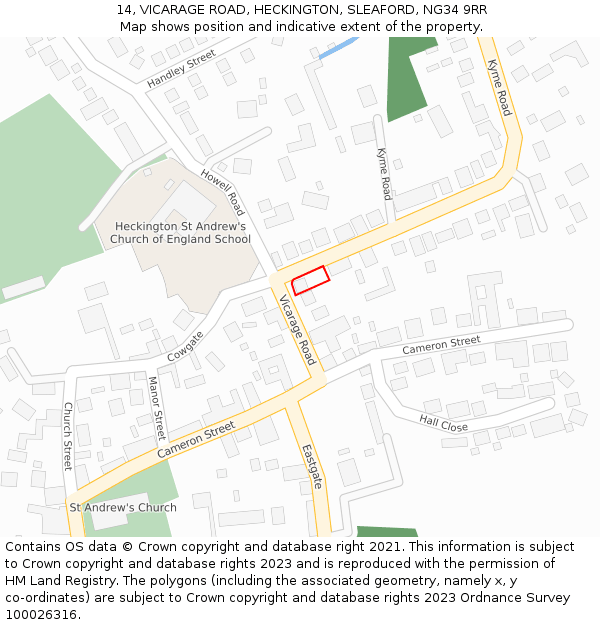 14, VICARAGE ROAD, HECKINGTON, SLEAFORD, NG34 9RR: Location map and indicative extent of plot