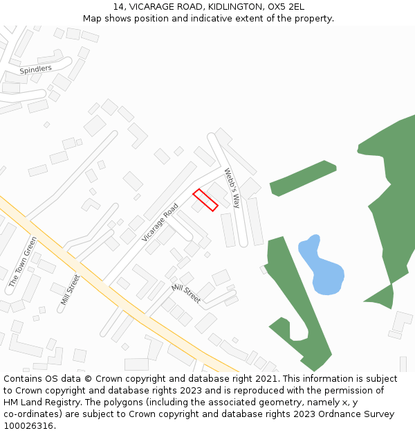 14, VICARAGE ROAD, KIDLINGTON, OX5 2EL: Location map and indicative extent of plot