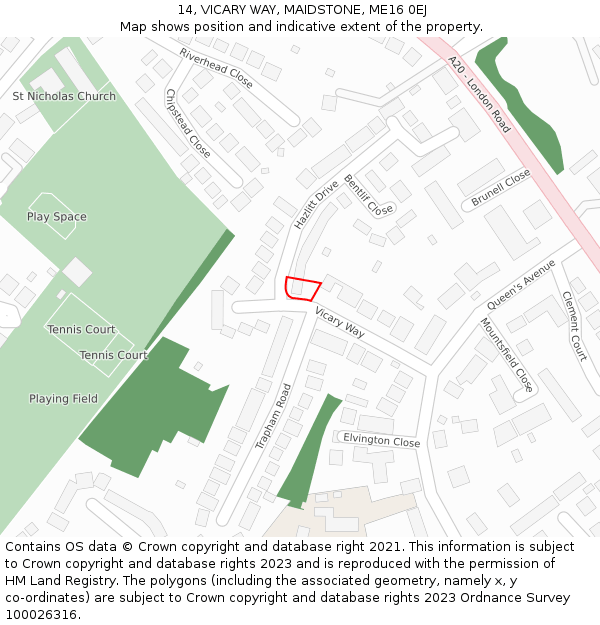 14, VICARY WAY, MAIDSTONE, ME16 0EJ: Location map and indicative extent of plot