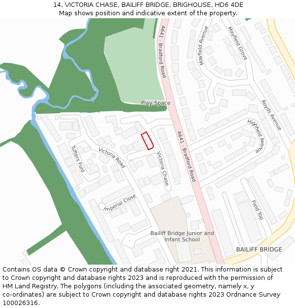 14, VICTORIA CHASE, BAILIFF BRIDGE, BRIGHOUSE, HD6 4DE: Location map and indicative extent of plot