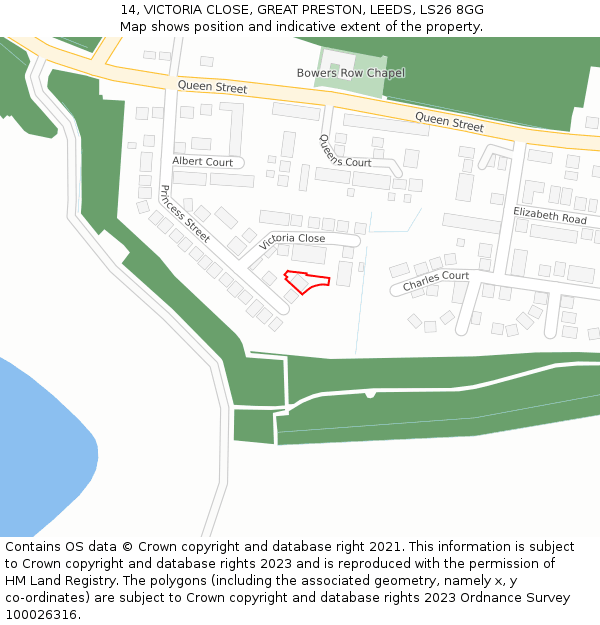 14, VICTORIA CLOSE, GREAT PRESTON, LEEDS, LS26 8GG: Location map and indicative extent of plot