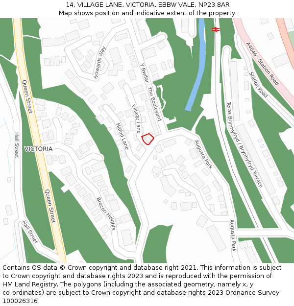 14, VILLAGE LANE, VICTORIA, EBBW VALE, NP23 8AR: Location map and indicative extent of plot