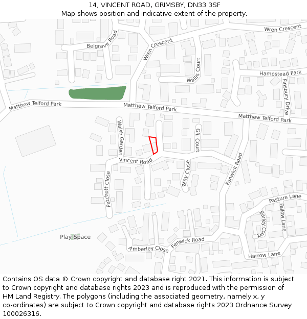14, VINCENT ROAD, GRIMSBY, DN33 3SF: Location map and indicative extent of plot