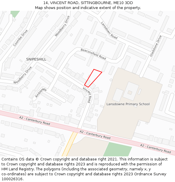 14, VINCENT ROAD, SITTINGBOURNE, ME10 3DD: Location map and indicative extent of plot