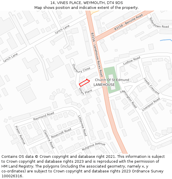 14, VINES PLACE, WEYMOUTH, DT4 9DS: Location map and indicative extent of plot