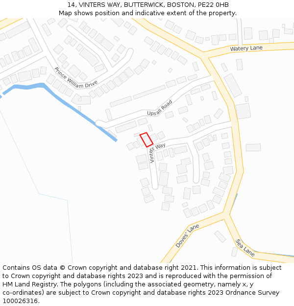 14, VINTERS WAY, BUTTERWICK, BOSTON, PE22 0HB: Location map and indicative extent of plot