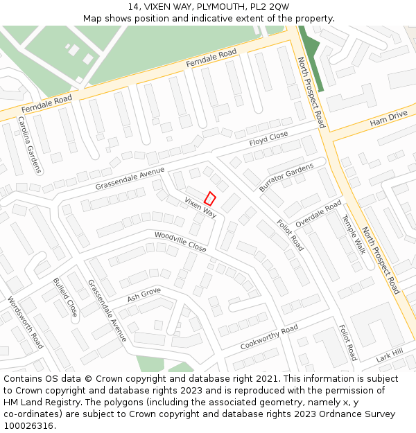 14, VIXEN WAY, PLYMOUTH, PL2 2QW: Location map and indicative extent of plot