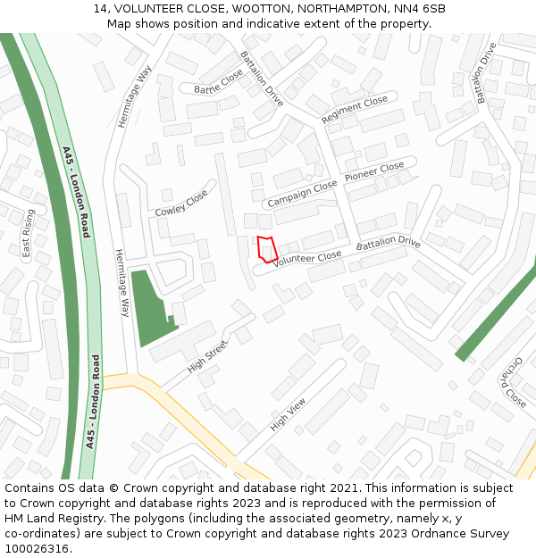 14, VOLUNTEER CLOSE, WOOTTON, NORTHAMPTON, NN4 6SB: Location map and indicative extent of plot