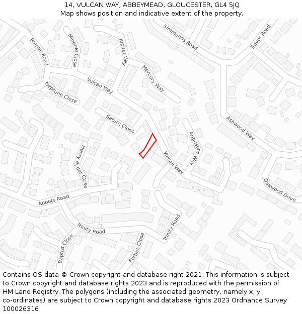 14, VULCAN WAY, ABBEYMEAD, GLOUCESTER, GL4 5JQ: Location map and indicative extent of plot