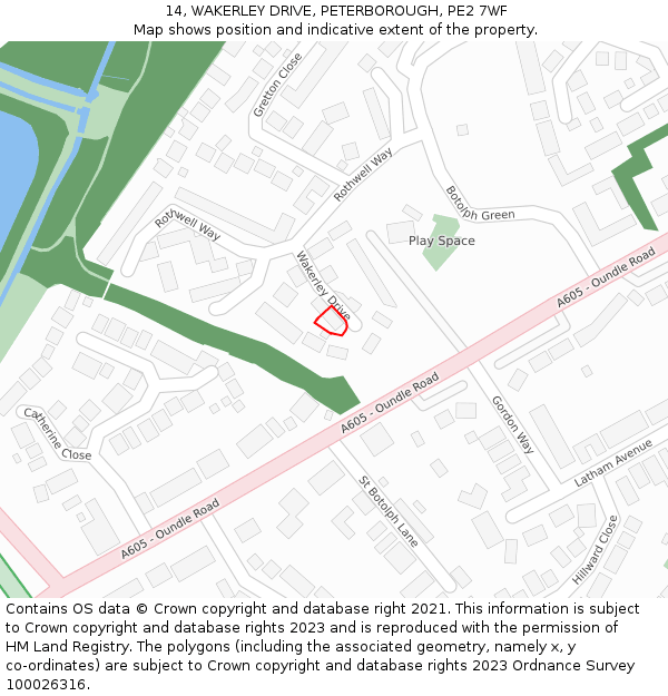 14, WAKERLEY DRIVE, PETERBOROUGH, PE2 7WF: Location map and indicative extent of plot