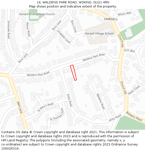 14, WALDENS PARK ROAD, WOKING, GU21 4RN: Location map and indicative extent of plot