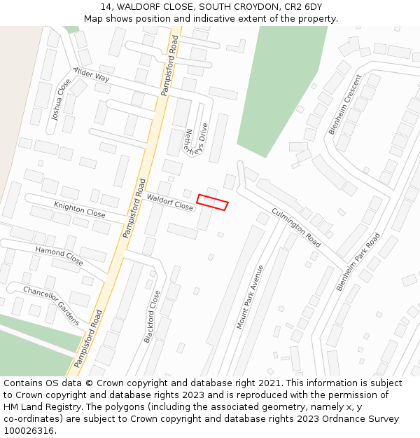 14, WALDORF CLOSE, SOUTH CROYDON, CR2 6DY: Location map and indicative extent of plot