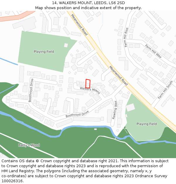 14, WALKERS MOUNT, LEEDS, LS6 2SD: Location map and indicative extent of plot