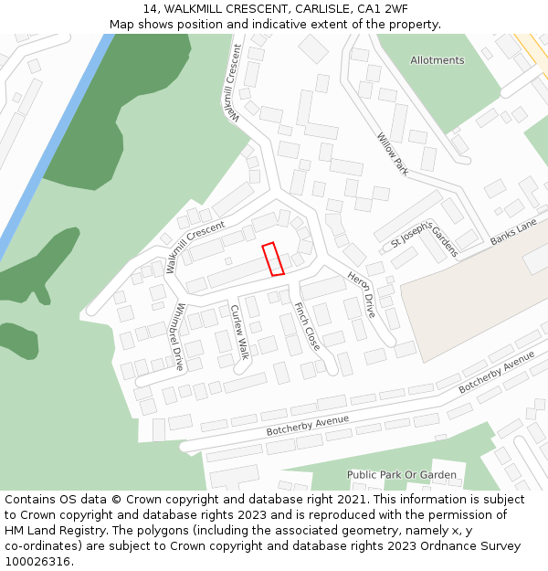 14, WALKMILL CRESCENT, CARLISLE, CA1 2WF: Location map and indicative extent of plot