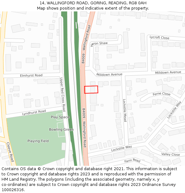 14, WALLINGFORD ROAD, GORING, READING, RG8 0AH: Location map and indicative extent of plot