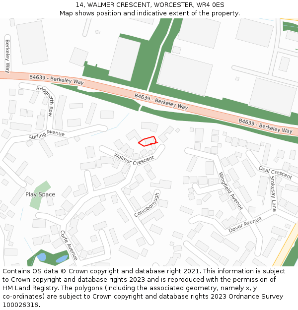 14, WALMER CRESCENT, WORCESTER, WR4 0ES: Location map and indicative extent of plot