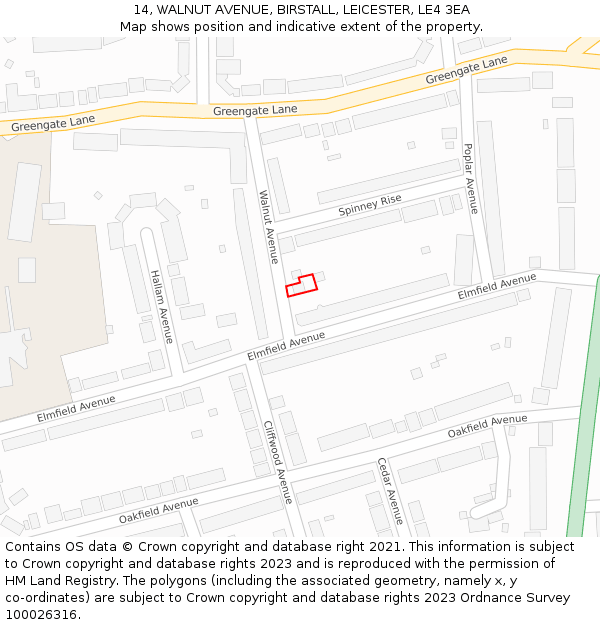 14, WALNUT AVENUE, BIRSTALL, LEICESTER, LE4 3EA: Location map and indicative extent of plot