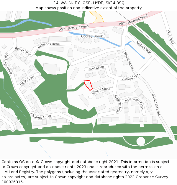 14, WALNUT CLOSE, HYDE, SK14 3SQ: Location map and indicative extent of plot