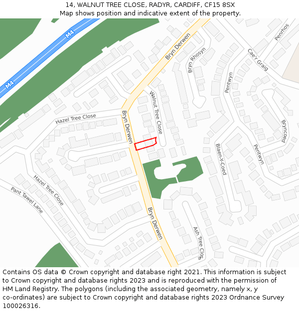 14, WALNUT TREE CLOSE, RADYR, CARDIFF, CF15 8SX: Location map and indicative extent of plot