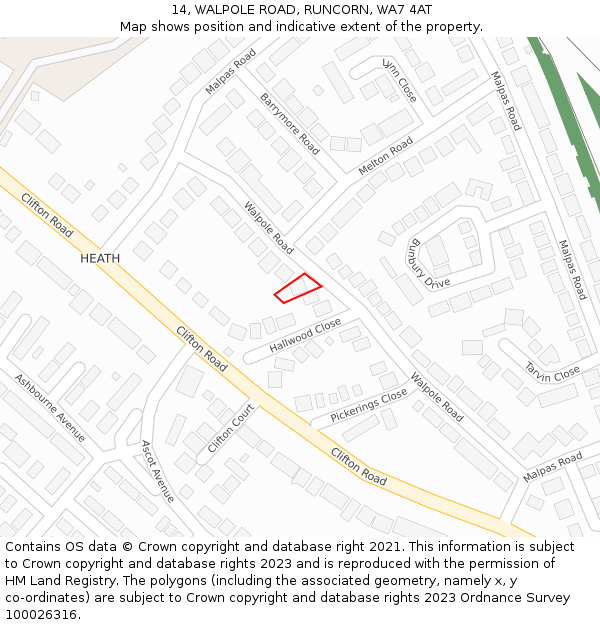 14, WALPOLE ROAD, RUNCORN, WA7 4AT: Location map and indicative extent of plot