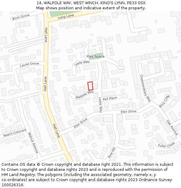 14, WALPOLE WAY, WEST WINCH, KING'S LYNN, PE33 0SX: Location map and indicative extent of plot