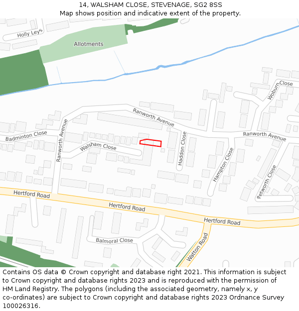 14, WALSHAM CLOSE, STEVENAGE, SG2 8SS: Location map and indicative extent of plot